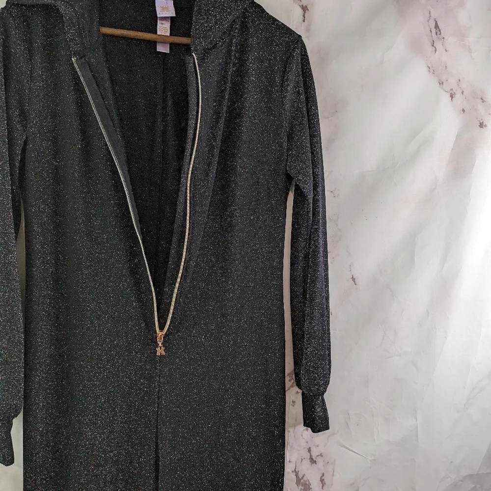 Savage Fenty Jumpsuit Womens Small Black Sparkle Glitter Hooded Sleep And Shine